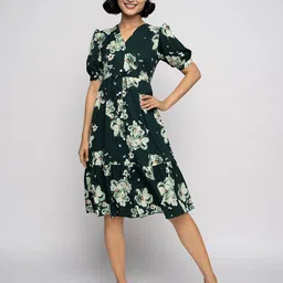 DressBerry Floral Printed Puff Sleeve Fit & Flare Midi Dress-picture-26