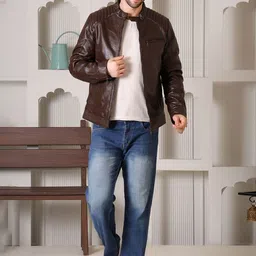 COOL EQUAL Men Leather Water Resistant e-Dry Technology Biker Jacket image 2