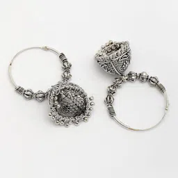 Anouk WomenSilver Plated Oxidised Contemporary Jhumka Earrings image 3