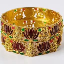 ANTIQUE JEWELLERY Gold Plated Laxmi & Lotus Design Bangle Set image 3