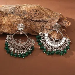 ABDESIGNS Elegant German Silver Plated Crescent Shaped Stones Studded and Beaded Drops image 5