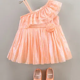 Bluebell Sleeveless Frock With Footwear Floral Corsage - Peach-picture-25