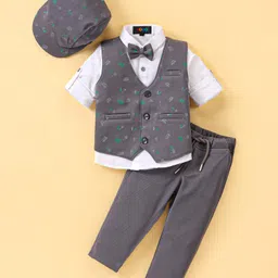Robo Fry Cotton Knit Full Sleeves Party Suit with Cap & Bow - Grey-image-87