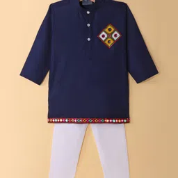 Dapper Dudes Full Sleeves Abstract Embroidered Kurta Pyjama - Navy Blue-picture-12