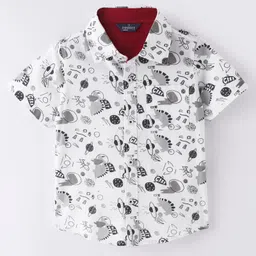 INFINITY Poplin Cotton Half Sleeves Dinosaur & Text Printed Shirt - White-picture-22