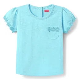 Babyhug Cotton Knit Half Sleeves T-Shirt with with Floral Detailing - Light Blue-image-18