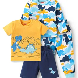 Babyhug Cotton Knit Full & Half Sleeves Night Suits With Dino Print - Yellow Navy & Light Blue-picture-23