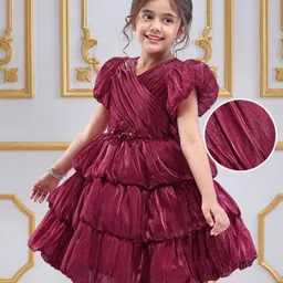 Mark & Mia Woven Half Sleeves Party Dress With Floral Applique - Maroon-picture-10