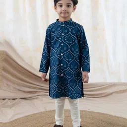 Tiber Taber 100% Cotton Full Sleeves Floral Printed Kurta Pyjama Set - Blue-picture-14