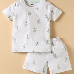 Simply Sinker Knit Half Sleeves Shorts Night Suit With Animal Print - White-picture-46