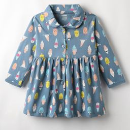 CUCUMBER Sinker Knit Full Sleeves Ice Cream Printed Shirt Dress With Collar Neck - Blue-picture-35