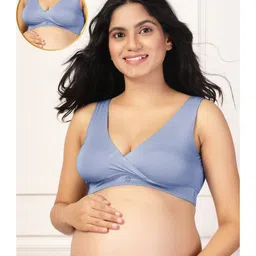 Zelena 95% Modal 5% Elastane Padded Solid Maternity Bra With Front Open Nursing Access - Medium Blue-picture-16