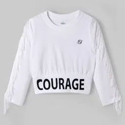 OLLINGTON ST. 100% Cotton Full Sleeves Top & Denim Pant Set with Text Print - White & Blue image 2