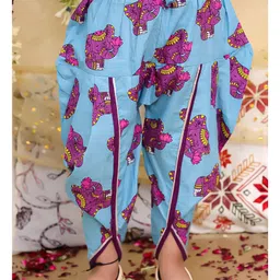 BownBee Pure Cotton Woven Three Fourth Sleeves Elephant Embroidered Gota Lace Embellished Kurti Dhoti Set - Purple image 5