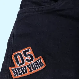 Kiddopanti Denim New York Patch Detailed Jeans With Boba Tea Keychain - Black & Orange image 5