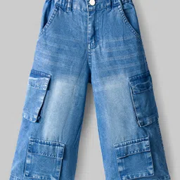 OLLINGTON ST. 100% Cotton Full Sleeves Top & Denim Pant Set with Text Print - White & Blue image 4