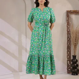 Zenava by Myntra Floral Print Puff Sleeve Midi Dress-picture-13