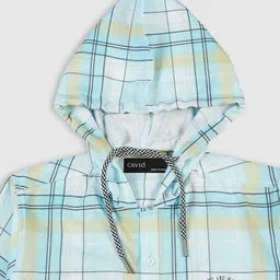 CAVIO Cotton Full Sleeves Checked Hooded Shirt With Tee - Sky Blue image 5