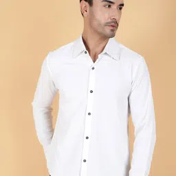 Kotty Men Relaxed Spread Collar Textured Cotton Casual Shirt-picture-17