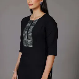 Libas Black Embellished Straight Kurta image 4