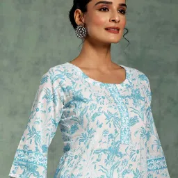 Libas Blue Cotton Printed A Line Short Kurti image 4