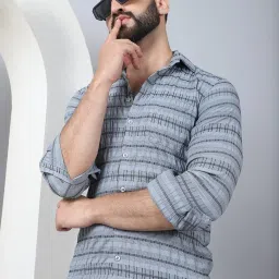 Indian Needle Grey Regular Fit Striped Shirt image 4