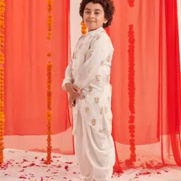 Pspeaches Boys White Regular Fit Printed Kurta Set image 3