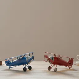 Ascension Blue 3 Pieces Vintage Biplane Model Mini Figurines Decorative Showpieces-picture-34
