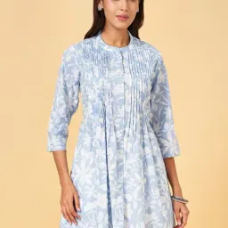 Rangmanch by Pantaloons Starlight Blue Cotton Floral Print A Line Kurti-picture-37