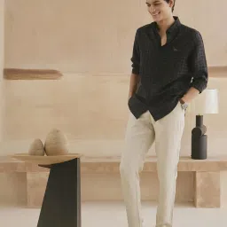 Andamen Black Linen Regular Fit Checked Shirt image 4