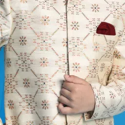 VASTRAMAY Boys Beige & Maroon Self Full Sleeves Indowestern Sets image 4