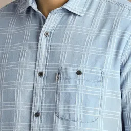 Louis Philippe Blue Slim Fit Checks Shirt image 4