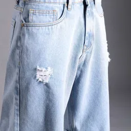 High Star Blue Cotton Regular Fit Distressed Denim Shorts image 4