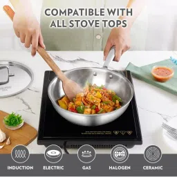 borosil ?Borosil Silver ?Stainless Steel  Wok with Lid image 4