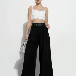 SHOWOFFFF Black Solid Trousers with Belt image 5