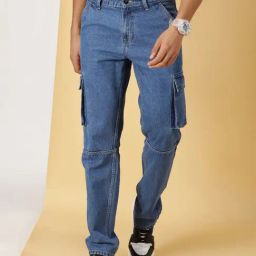 Thomas Scott Blue Relaxed Fit Lightly Washed Cargo Jeans-picture-48