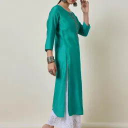 Soch Teal Green Embellished Straight Kurta image 4