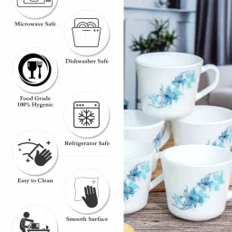 Cello White Opalware Tea & Coffee Mug - Set of 6 image 4