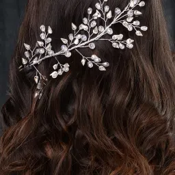 Saraf Rs Jewellery Silver Toned White Pearl Embellished Tiara For Girls & Women image 4