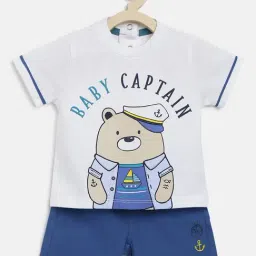 Chicco Kids White & Blue Printed T-Shirt with Shorts-image-78