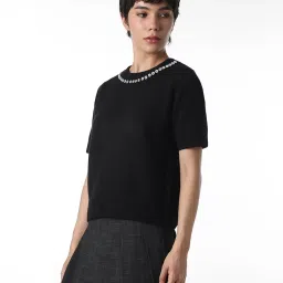 Only Black Blended Solid Pullover image 4