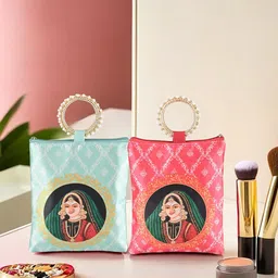 Kuber Industries Set Of 2 Maharani Printed Silk Zip & Handle Clutches image 1