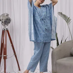 NEUDIS Blue Printed Kaftan Pyjamas Set image 4