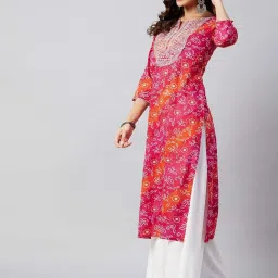 Inweave Pink Cotton Embroidered Straight Kurta image 4