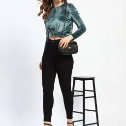 MADAME Teal Slim Fit Crop Top image 4