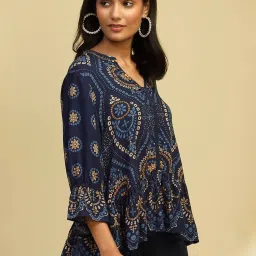 Biba Blue Printed A Line Short Kurti image 4