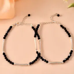 VOJ Silver Plated Black Artificial Beads Anklets for Women Set of 2-picture-33