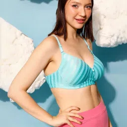 Clovia Sky Blue Striped T-Shirt Bra image 4