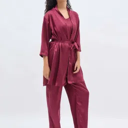 Clovia Maroon Satin Regular Fit Night Suit image 4