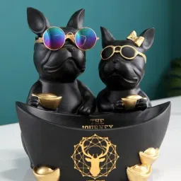Smokey Cocktail Black Resin Abstract Duo Dog Figurine Holder-picture-17